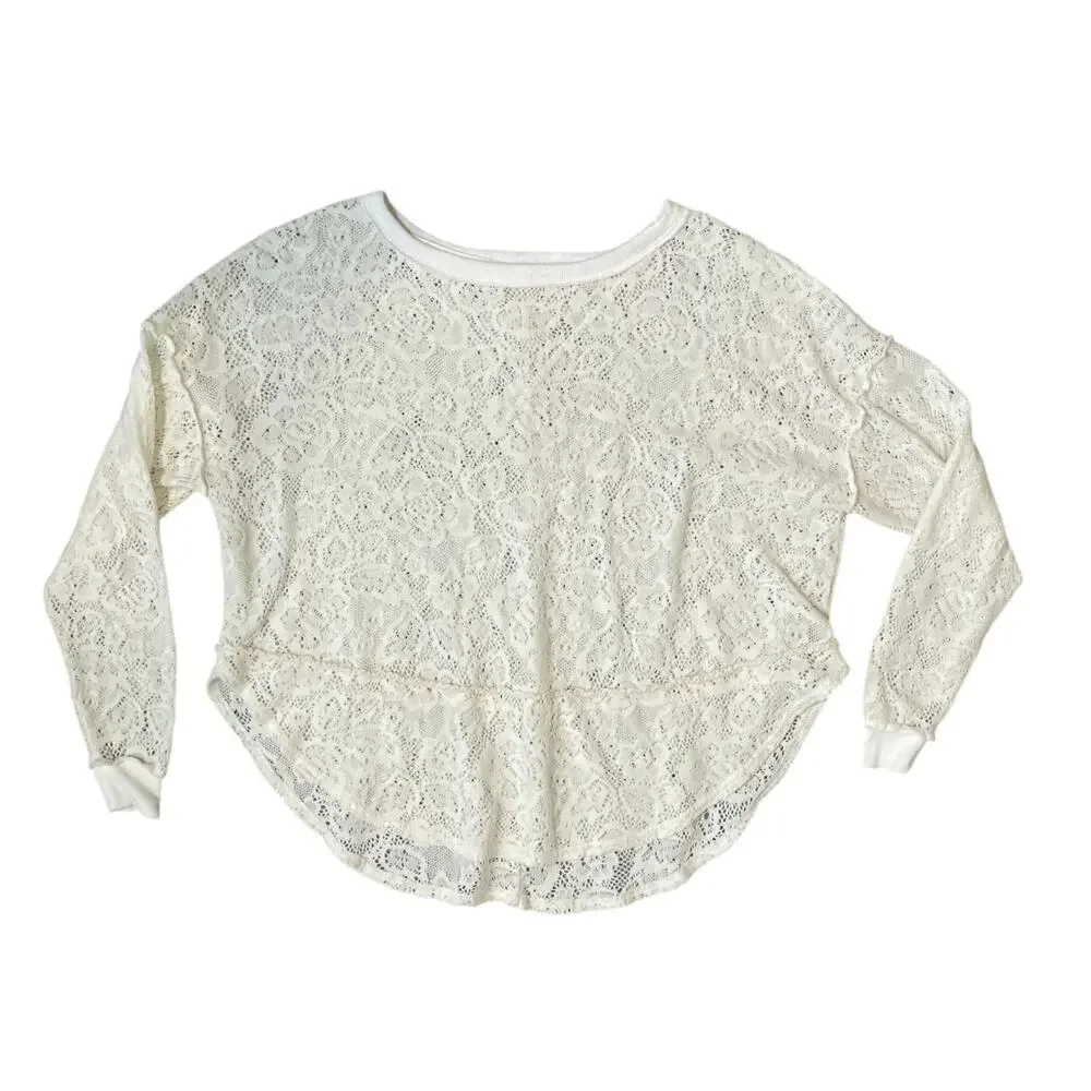 3 FOR $45 SALE | Free People Sheer Floral Lace Pullover Off White S